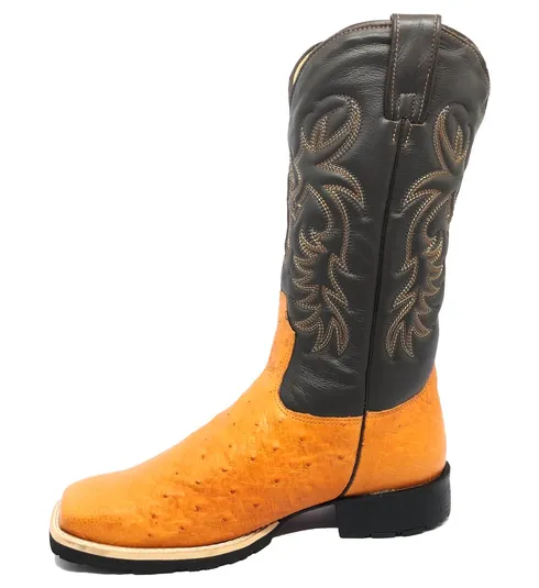 Bota de Barriga de Avestruz Laranja - Cano Alto, Bico Quadrado, Solado Flex Comfort