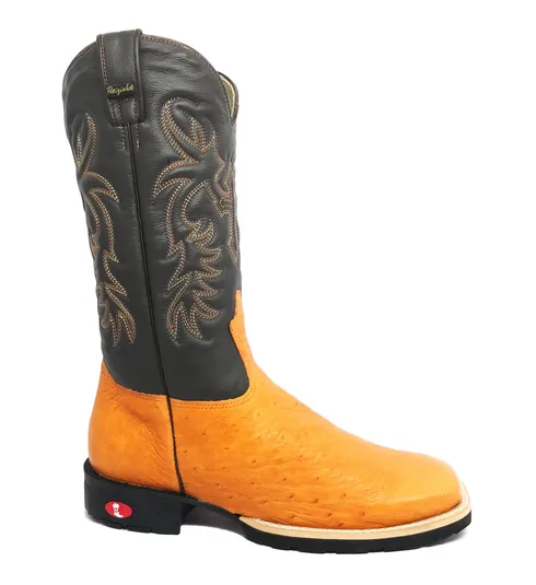 Bota de Barriga de Avestruz Laranja - Cano Alto, Bico Quadrado, Solado Flex Comfort