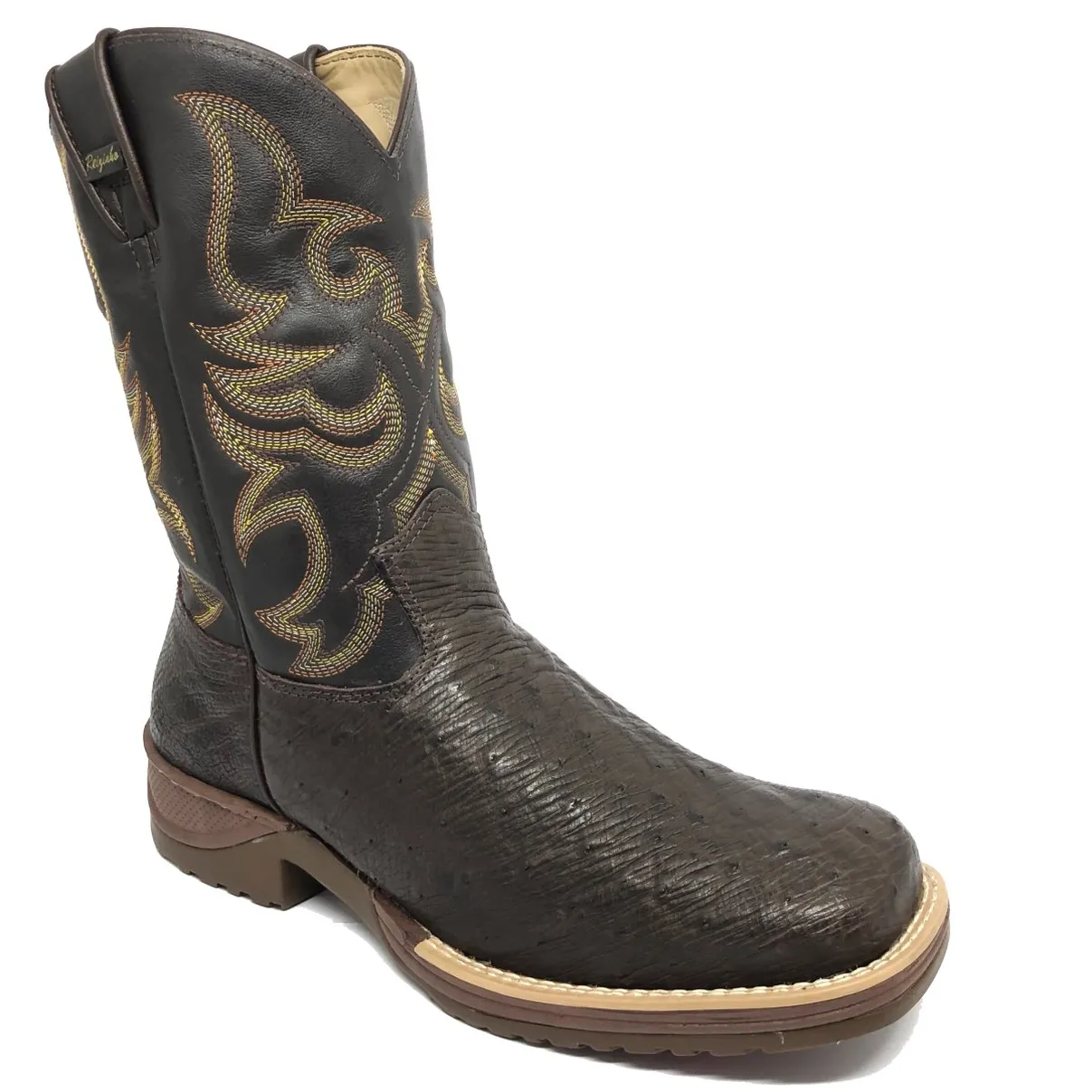 Bota de Barriga de Avestruz Marrom - Cano Médio, Bico Quadrado, Solado JUMP