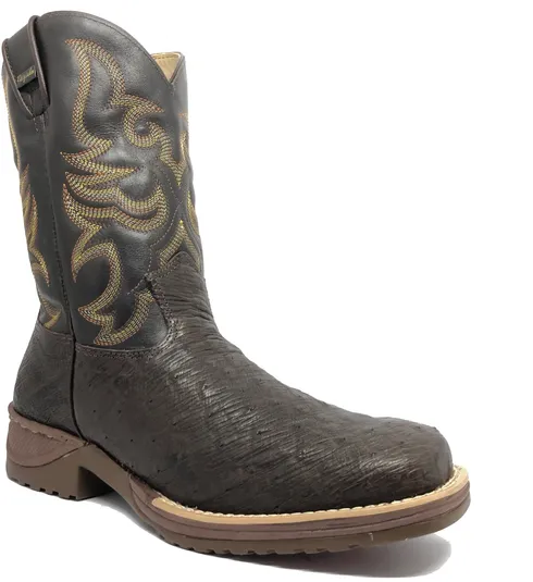Bota de Barriga de Avestruz Marrom - Cano Médio, Bico Quadrado, Solado JUMP