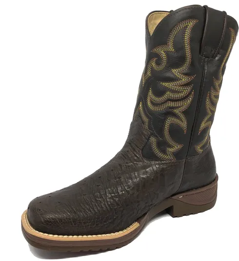 Bota de Barriga de Avestruz Marrom - Cano Médio, Bico Quadrado, Solado JUMP