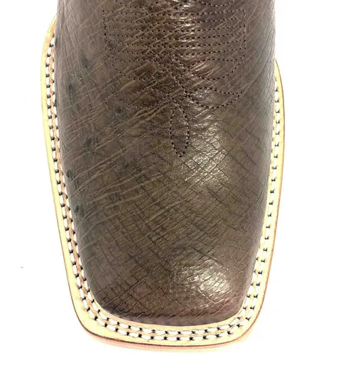 Bota de Barriga de Avestruz Marrom Fosco - CANO ALTO, BICO QUADRADO, ​SOLADO DE COURO ARTESANAL