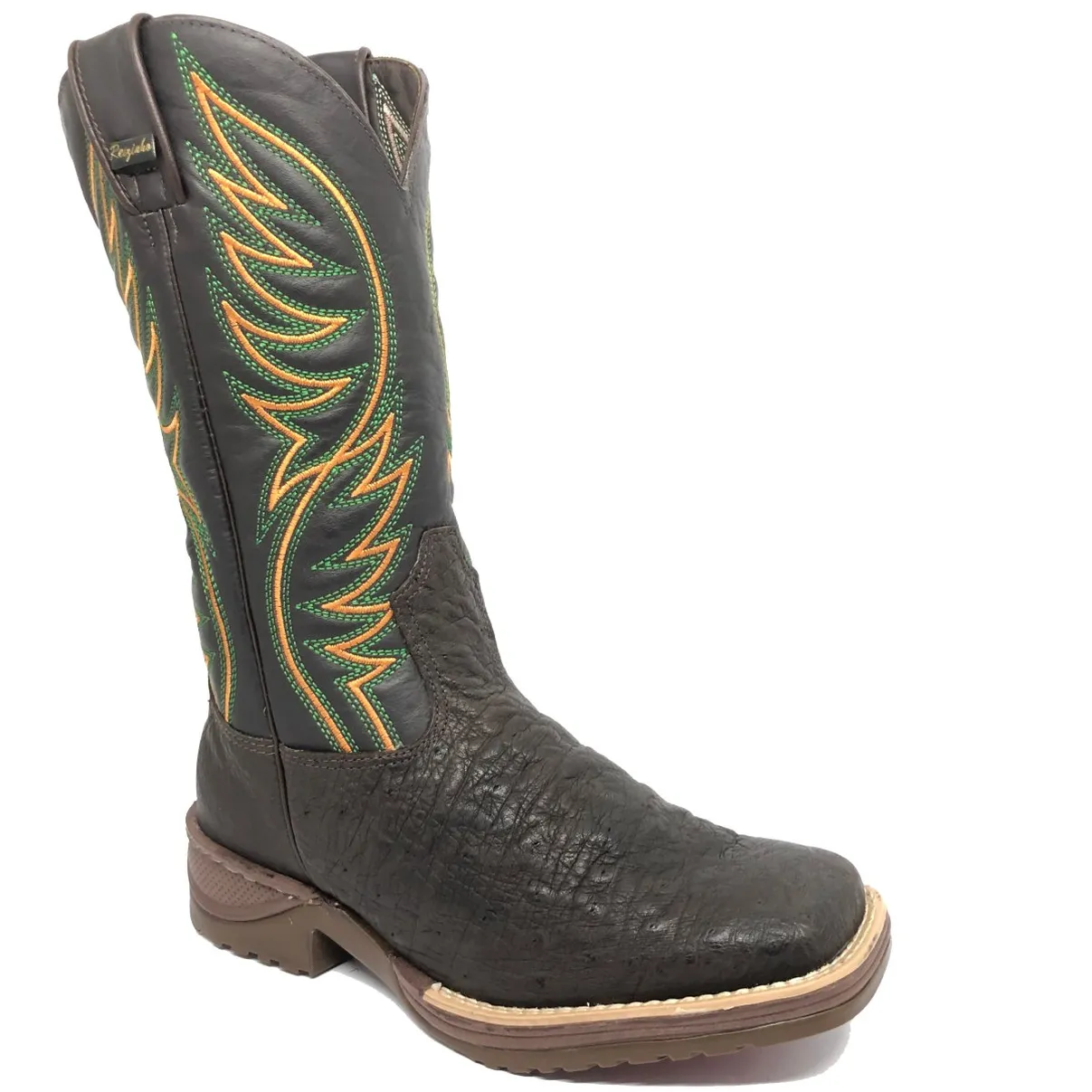 Bota de Barriga de Avestruz Marrom Café - Cano Alto, Bico Quadrado