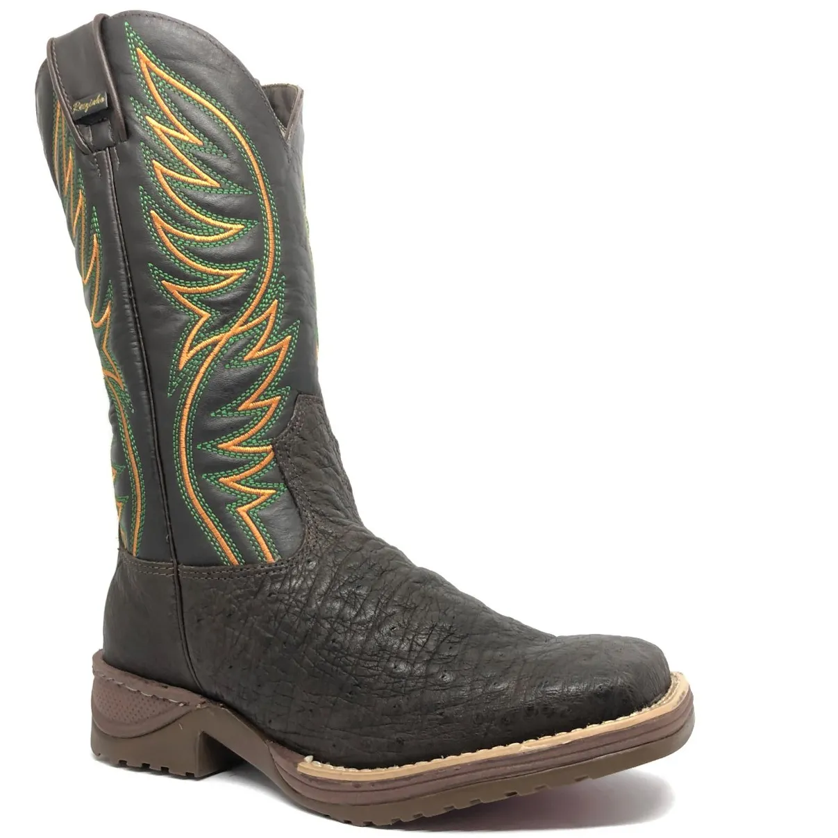 Bota de Barriga de Avestruz Marrom Café - Cano Alto, Bico Quadrado
