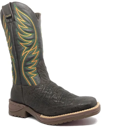 Bota de Barriga de Avestruz Marrom Café - Cano Alto, Bico Quadrado