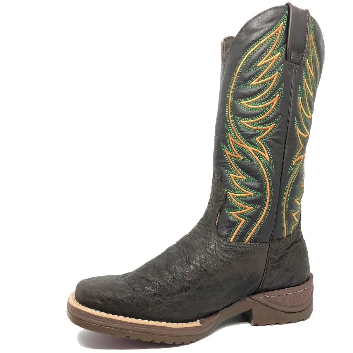 Bota de Barriga de Avestruz Marrom Café - Cano Alto, Bico Quadrado