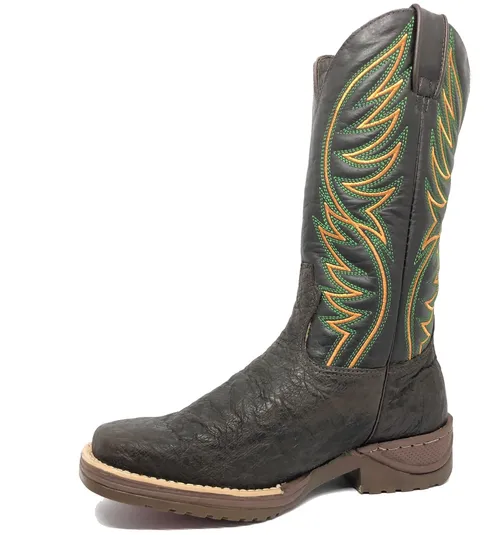 Bota de Barriga de Avestruz Marrom Café - Cano Alto, Bico Quadrado