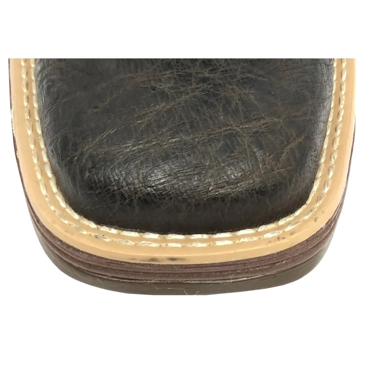 Bota de Barriga de Avestruz Marrom Café - Cano Alto, Bico Quadrado