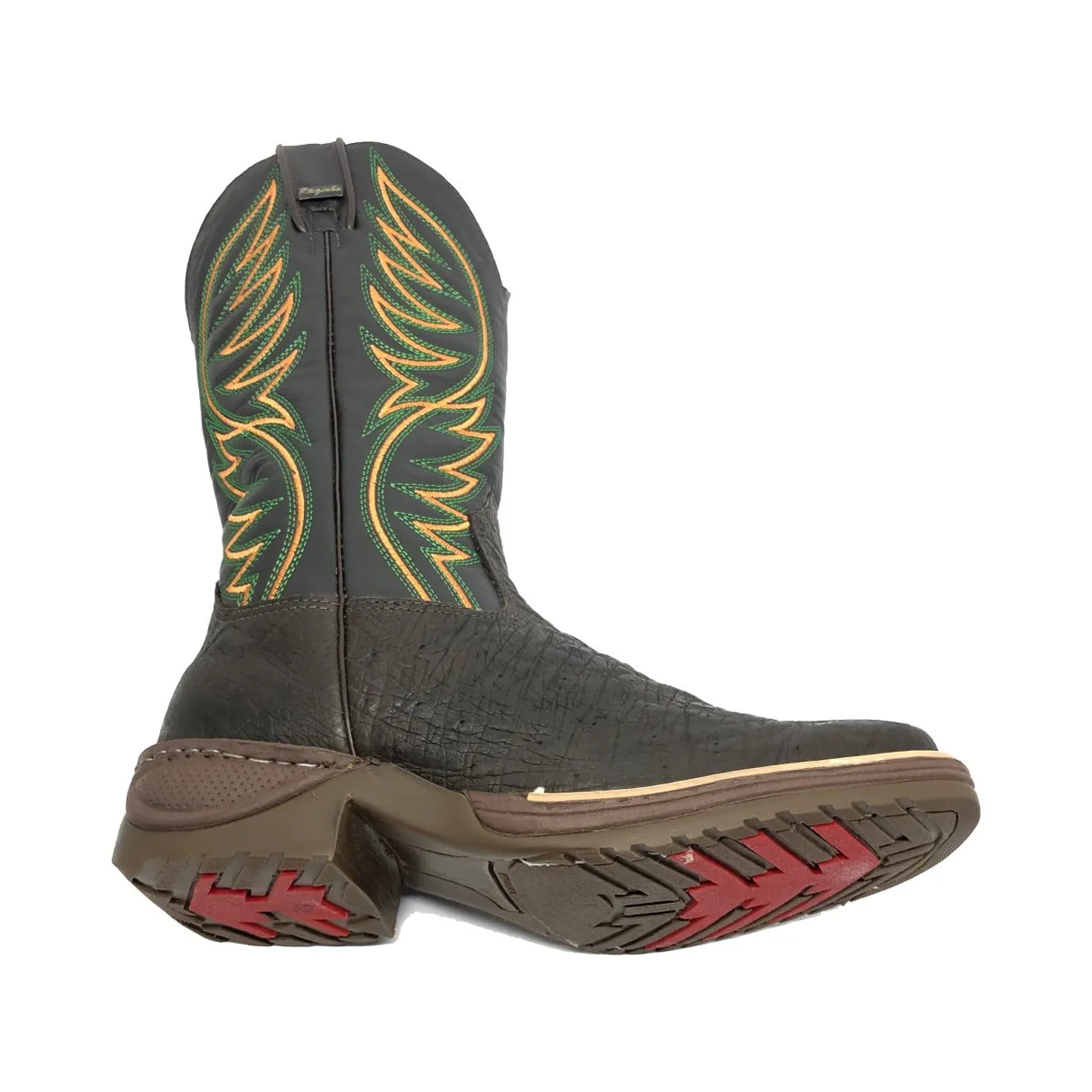 Bota de Barriga de Avestruz Marrom Café - Cano Alto, Bico Quadrado
