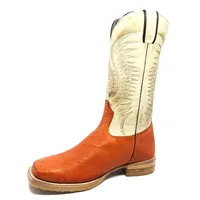 Bota de Barriga de Avestruz Meio Cheio Laranja - Cano Alto, Bico Quadrado, Solado de Couro Artesanal - imagem 2