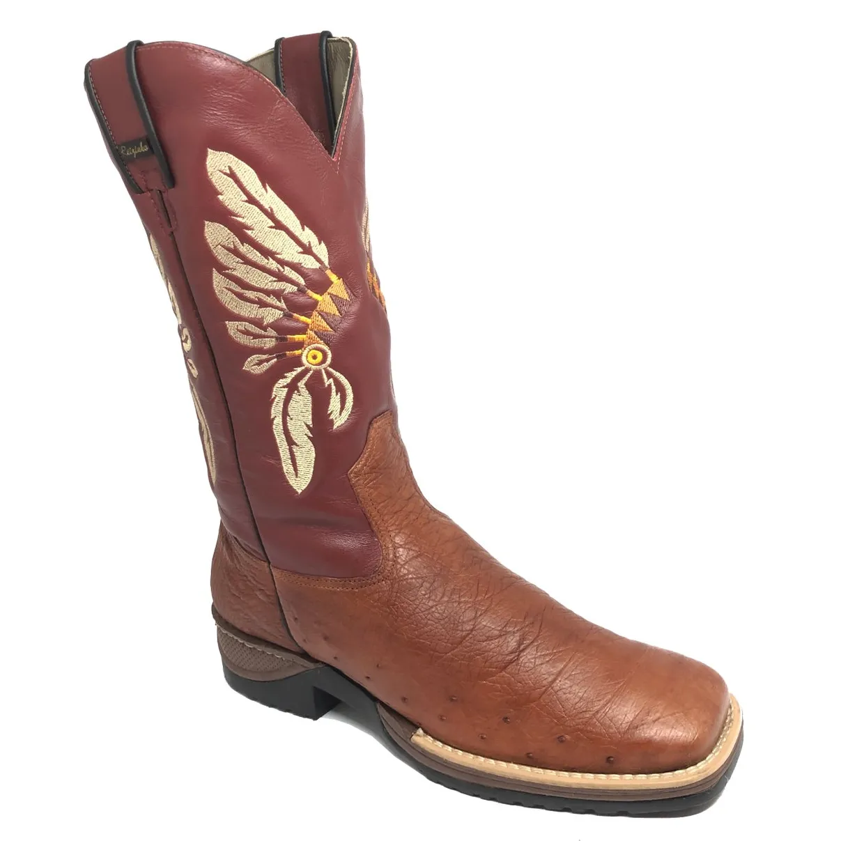 Bota de Barriga de Avestruz Pinhão - Cano Alto, Bico Quadrado, Solado JUMP