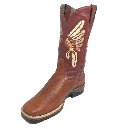 Bota de Barriga de Avestruz Pinhão - Cano Alto, Bico Quadrado, Solado JUMP