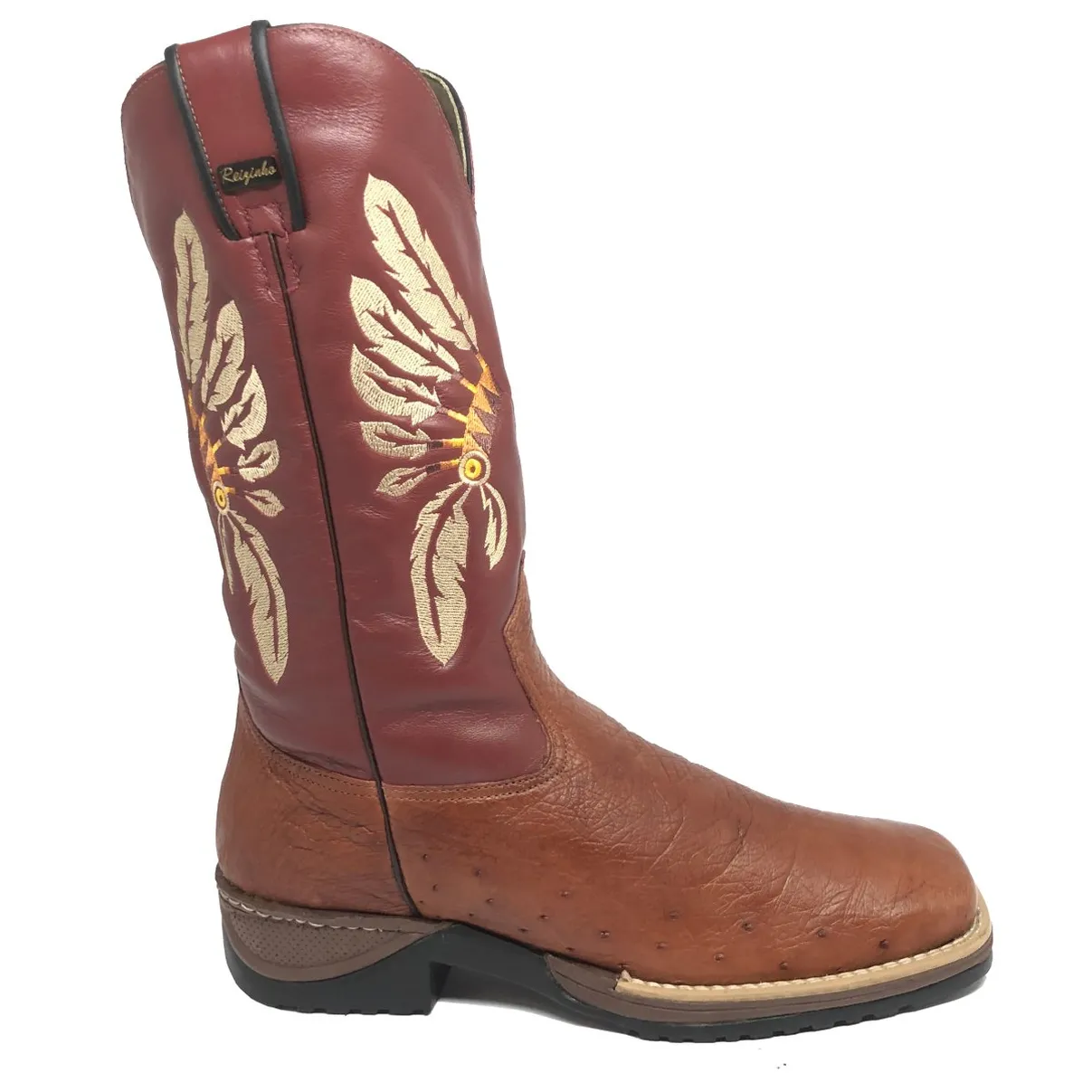 Bota de Barriga de Avestruz Pinhão - Cano Alto, Bico Quadrado, Solado JUMP