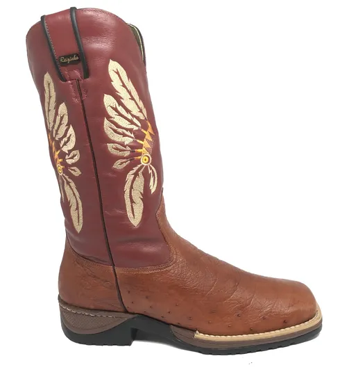 Bota de Barriga de Avestruz Pinhão - Cano Alto, Bico Quadrado, Solado JUMP
