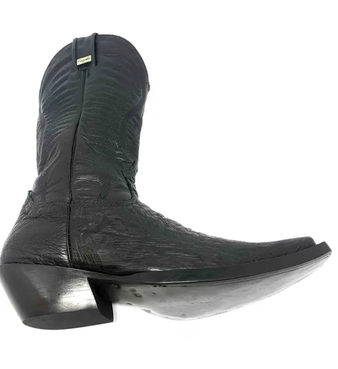 Bota de Barriga de Avestruz Preta - CANO ALTO, BICO QUADRADINHO, ​SOLADO DE COURO ARTESANAL