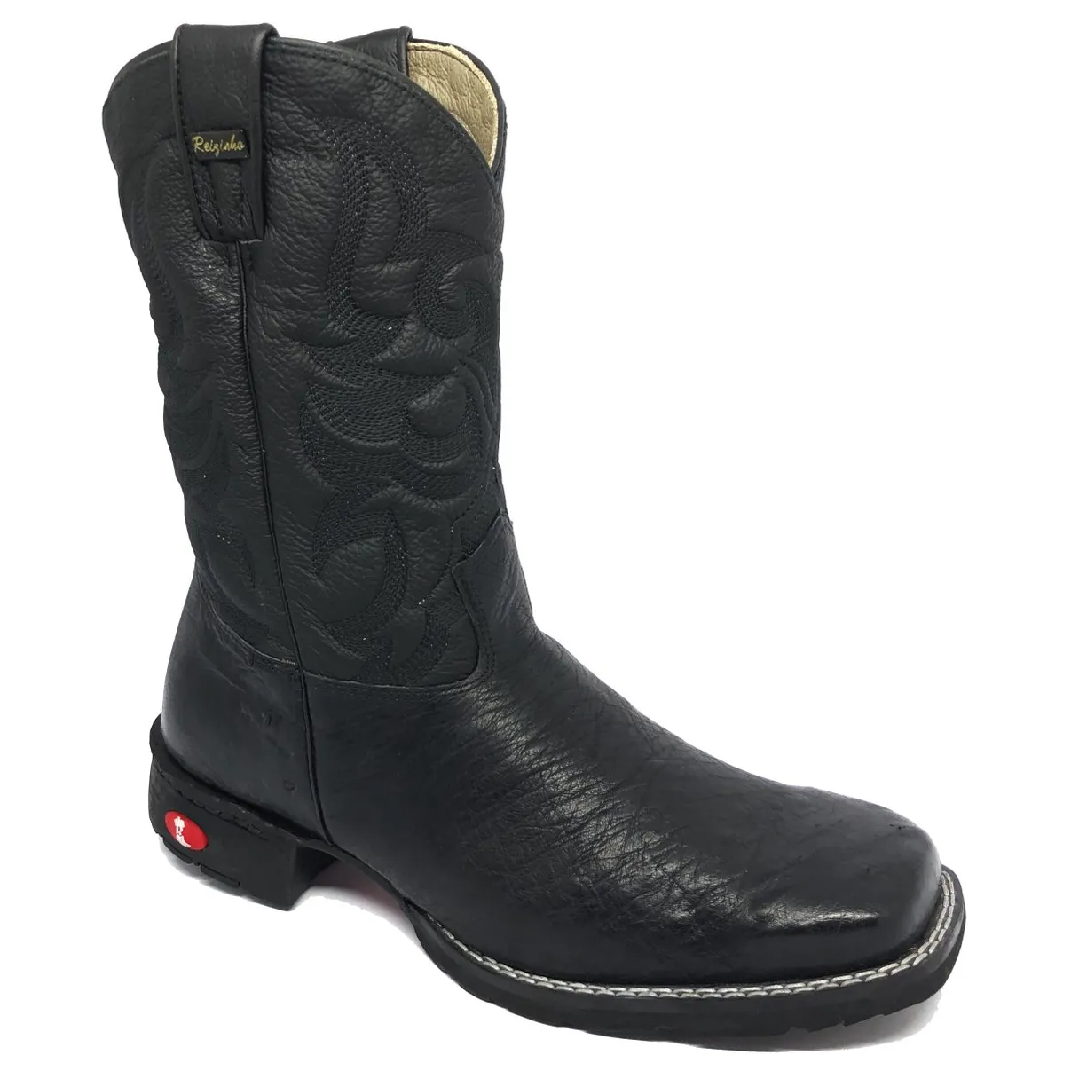 Bota de Barriga de Avestruz Preta - Cano Médio, Bico Quadrado, Solado Flex Comfort