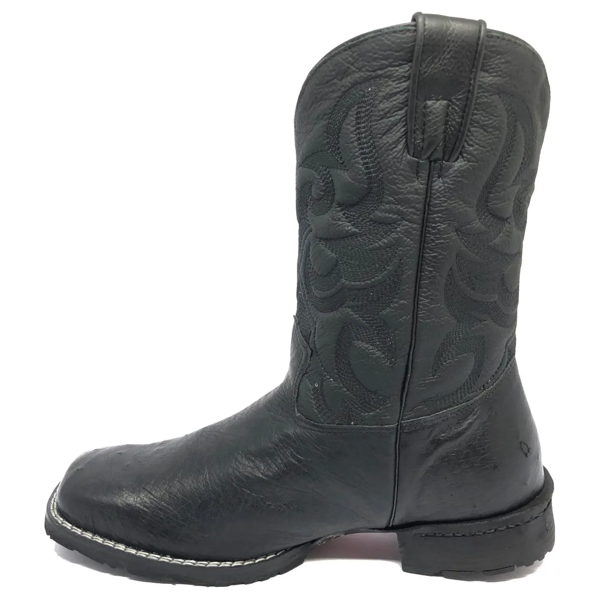 Bota de Barriga de Avestruz Preta - Cano Médio, Bico Quadrado, Solado Flex Comfort