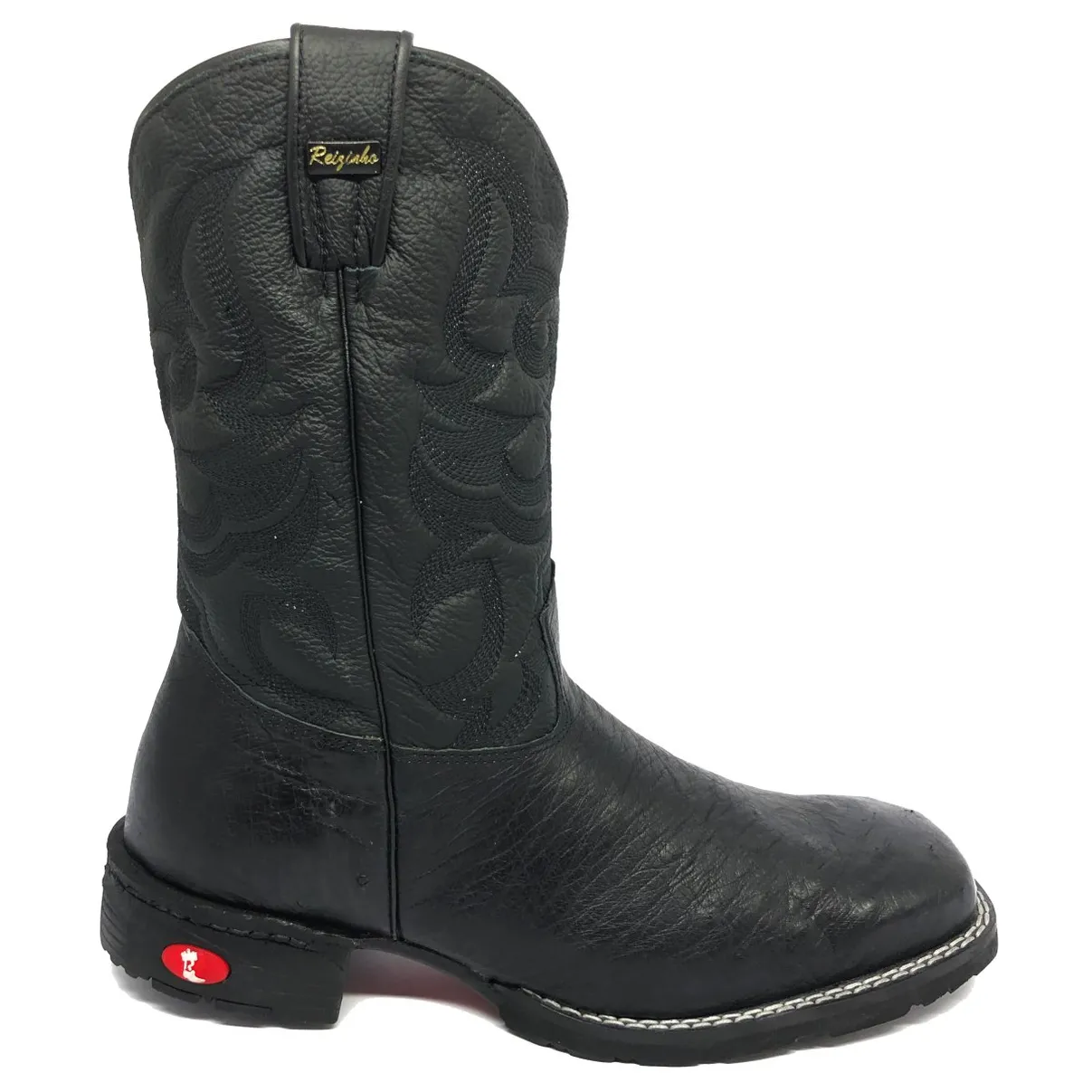 Bota de Barriga de Avestruz Preta - Cano Médio, Bico Quadrado, Solado Flex Comfort