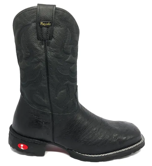 Bota de Barriga de Avestruz Preta - Cano Médio, Bico Quadrado, Solado Flex Comfort