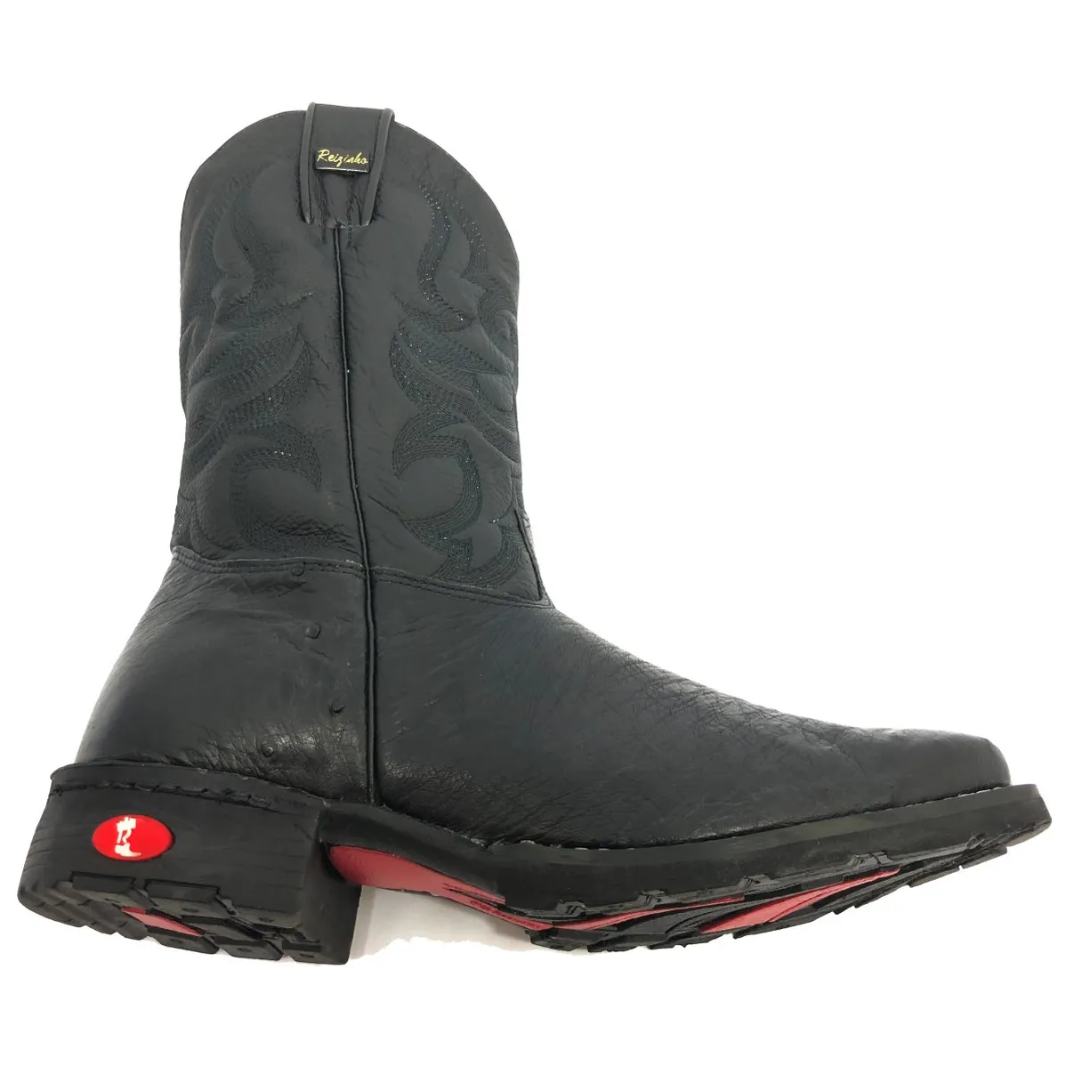Bota de Barriga de Avestruz Preta - Cano Médio, Bico Quadrado, Solado Flex Comfort