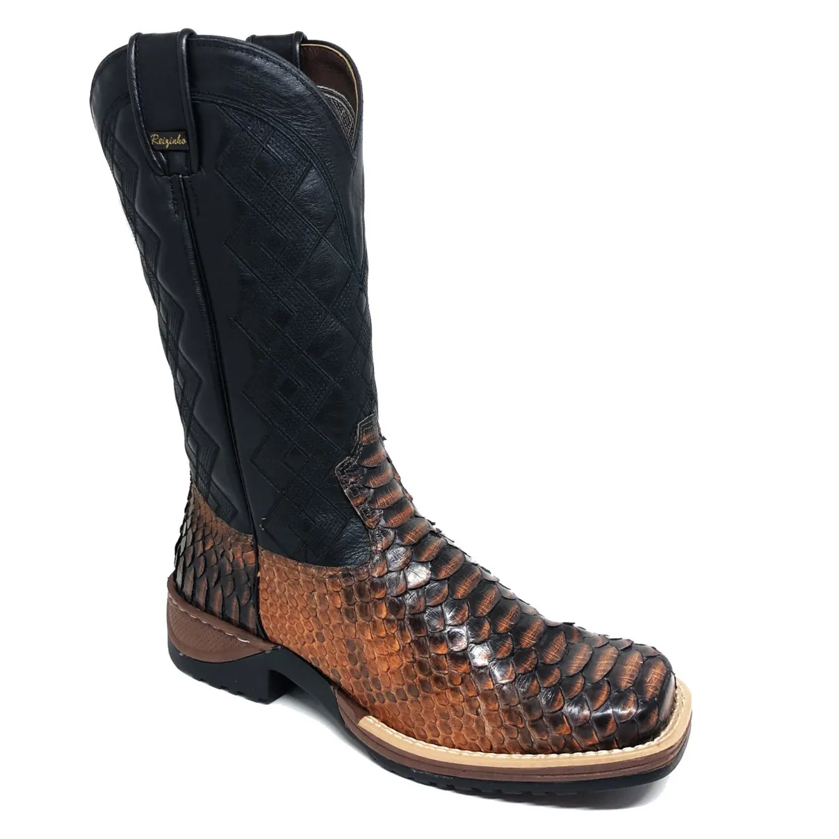 Bota de Cobra Python Luxo Brown - CANO ALTO, BICO QUADRADO, SOLADO JUMP