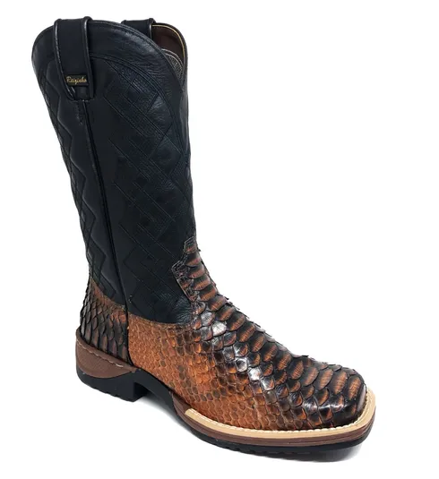Bota de Cobra Python Luxo Brown - CANO ALTO, BICO QUADRADO, SOLADO JUMP