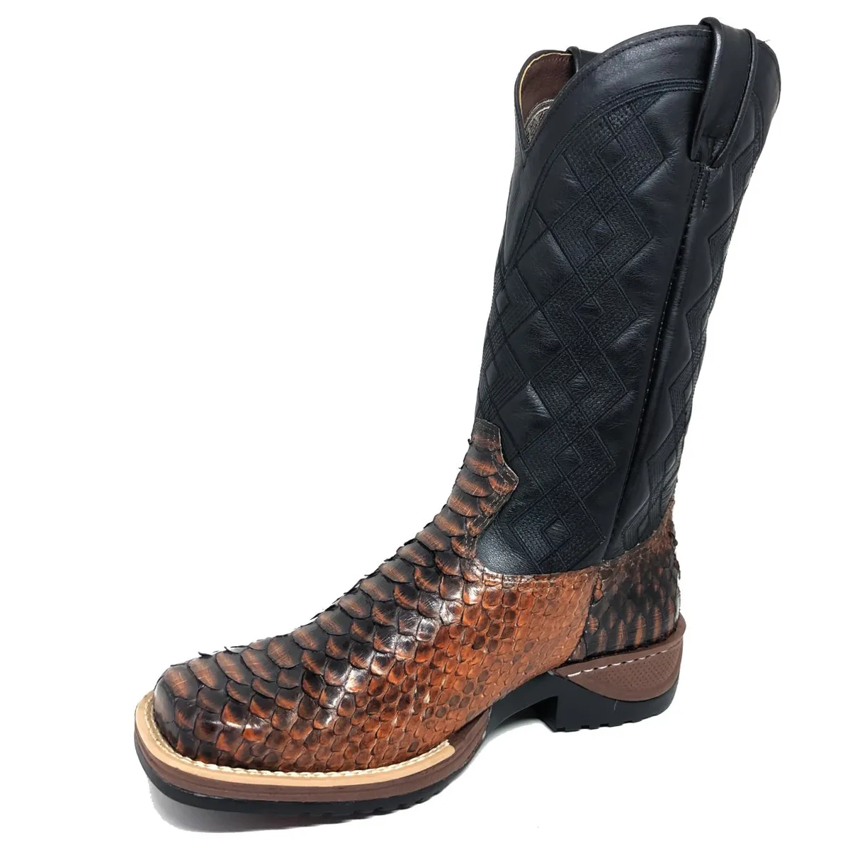 Bota de Cobra Python Luxo Brown - CANO ALTO, BICO QUADRADO, SOLADO JUMP