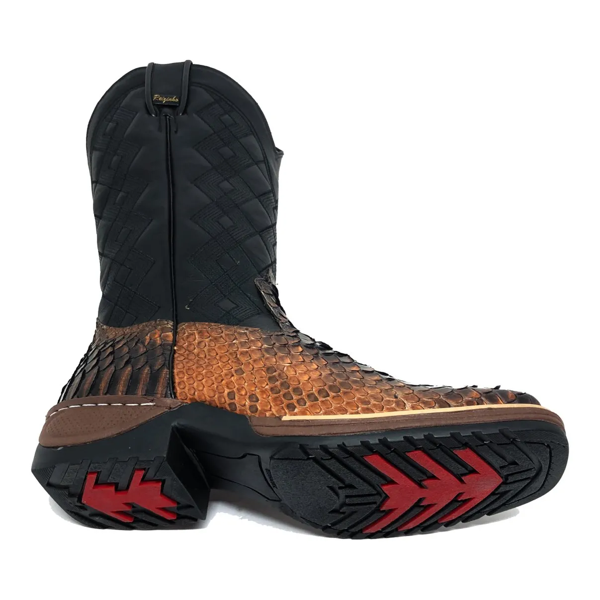 Bota de Cobra Python Luxo Brown - CANO ALTO, BICO QUADRADO, SOLADO JUMP