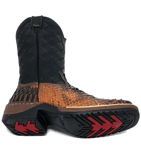 Bota de Cobra Python Luxo Brown - CANO ALTO, BICO QUADRADO, SOLADO JUMP