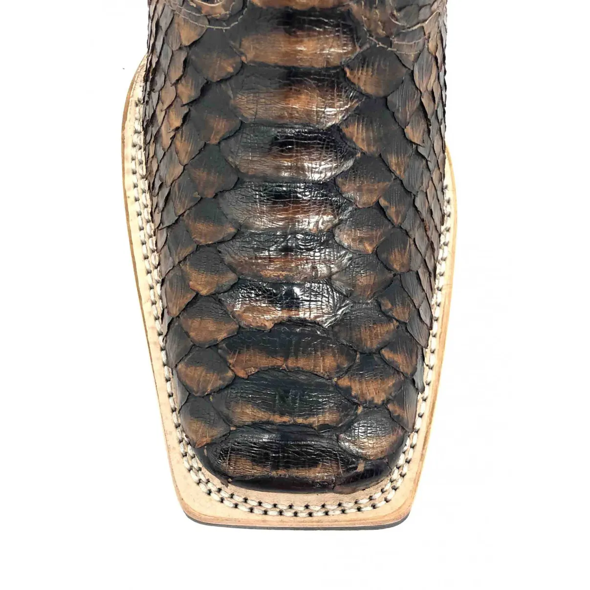 Bota de Cobra Python Luxo Brown - CANO CURTO, BICO QUADRADO, ​SOLADO X-FLEX ARTESANAL