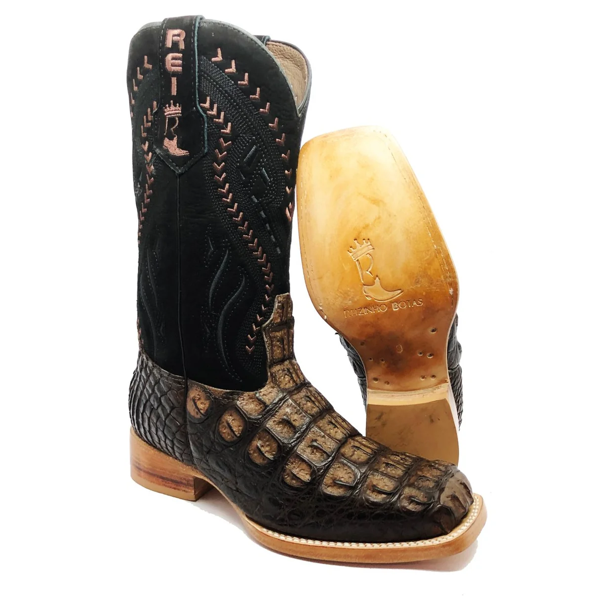 Bota Texana em Couro de Jacaré Marrom Café | Limited Edition Reizinho