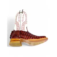 Bota Texana de Couro de Jacaré Vinho Rabo - Cano Alto, Bico Quadrado - Solado de Couro Artesanal Injetado | Reizinho Bot - imagem 7