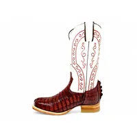 Bota Texana de Couro de Jacaré Vinho Rabo - Cano Alto, Bico Quadrado - Solado de Couro Artesanal Injetado | Reizinho Bot - imagem 4