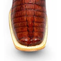 Bota Texana de Couro de Jacaré Vinho Rabo - Cano Alto, Bico Quadrado - Solado de Couro Artesanal Injetado | Reizinho Bot - imagem 5