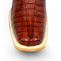 Bota Texana de Couro de Jacaré Vinho Rabo - Cano Alto, Bico Quadrado - Solado de Couro Artesanal Injetado | Reizinho Bot - imagem 5
