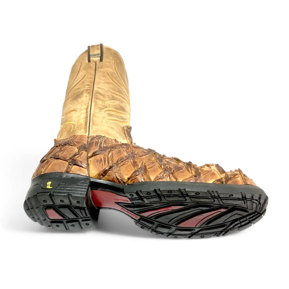 Bota Texana De Couro De Pirarucu Dry Leaf - Cano Alto, Bico Quadrado - Solado Flex Comfort | Reizinho Botas