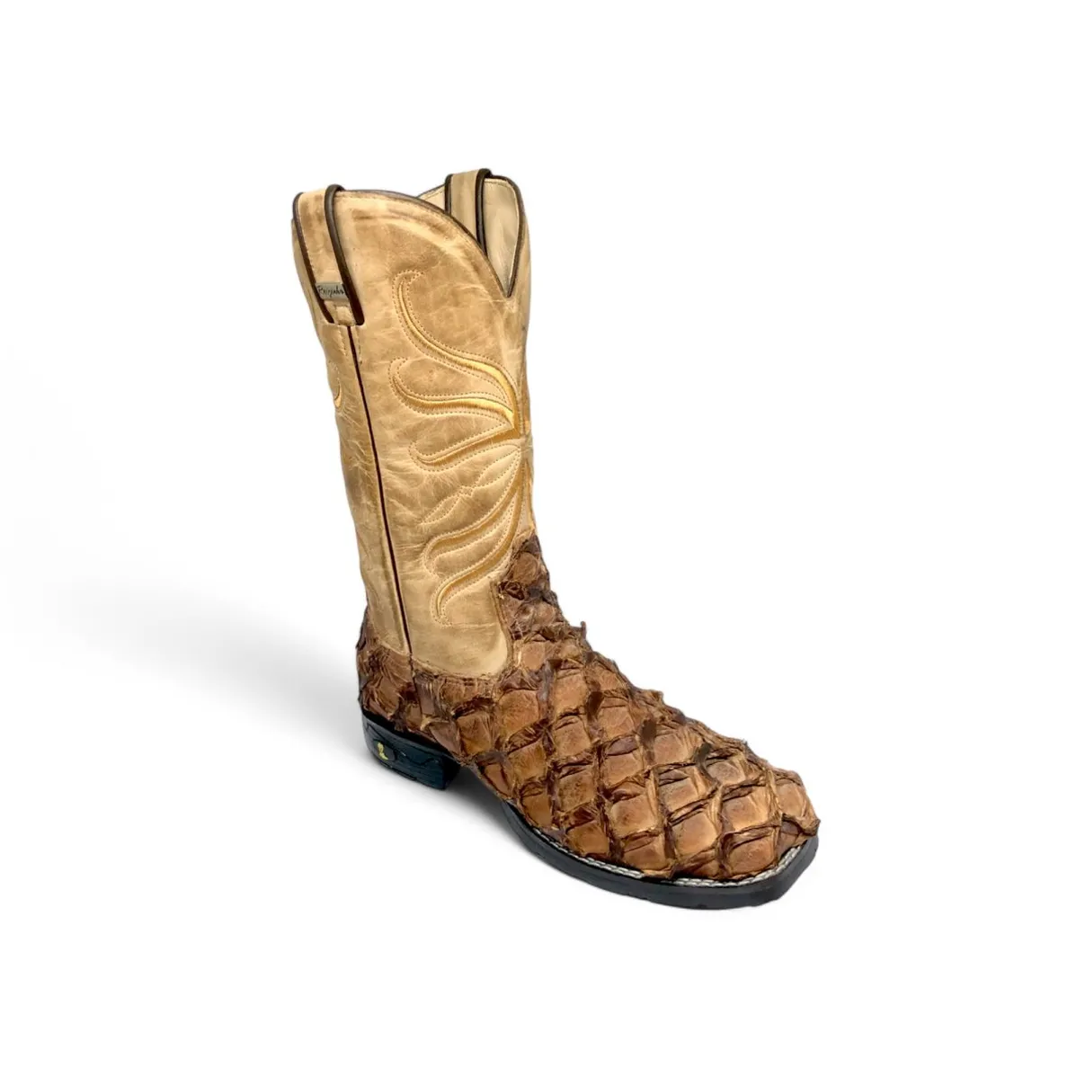 Bota Texana De Couro De Pirarucu Dry Leaf - Cano Alto, Bico Quadrado - Solado Flex Comfort | Reizinho Botas