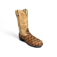Bota Texana De Couro De Pirarucu Dry Leaf - Cano Alto, Bico Quadrado - Solado Flex Comfort | Reizinho Botas - imagem 5
