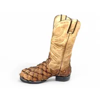 Bota Texana De Couro De Pirarucu Dry Leaf - Cano Alto, Bico Quadrado - Solado Flex Comfort | Reizinho Botas - imagem 7