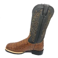 Bota Texana De Couro Legítimo De Jacaré Havana Escuro - Cano Alto, Bico Quadrado - Solado Flex Comfort - imagem 3