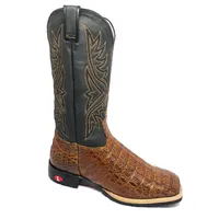 Bota Texana De Couro Legítimo De Jacaré Havana Escuro - Cano Alto, Bico Quadrado - Solado Flex Comfort - imagem 1