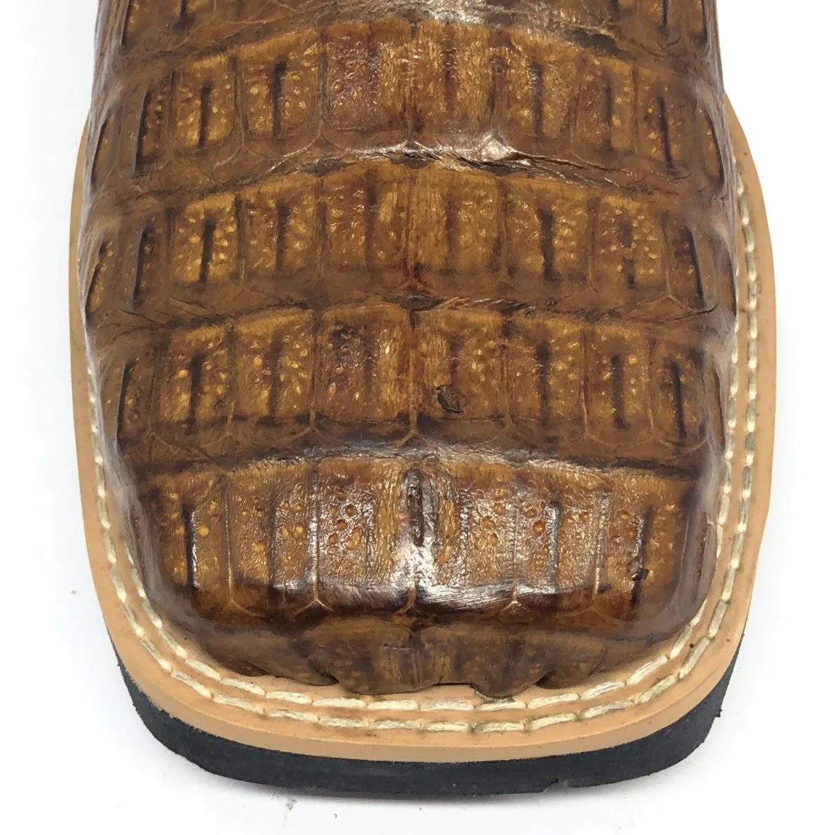 Bota Texana De Couro Legítimo De Jacaré Havana Escuro - Cano Alto, Bico Quadrado - Solado Flex Comfort