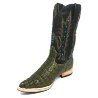 Bota Texana de Couro Legítimo de Jacaré Preto - Cano Alto, Bico Fino Arredondado - Solado de Couro Artesanal Com Proteçã - imagem 1