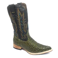 Bota Texana de Couro Legítimo de Jacaré Preto - Cano Alto, Bico Fino Arredondado - Solado de Couro Artesanal Com Proteçã - imagem 2