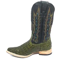 Bota Texana de Couro Legítimo de Jacaré Preto - Cano Alto, Bico Fino Arredondado - Solado de Couro Artesanal Com Proteçã - imagem 5