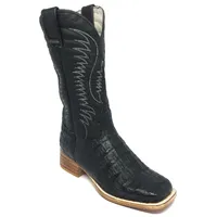 Bota Texana de Couro Legítimo de Jacaré Preto - Cano Alto, Bico Quadrado - Solado de Couro Artesanal - imagem 2