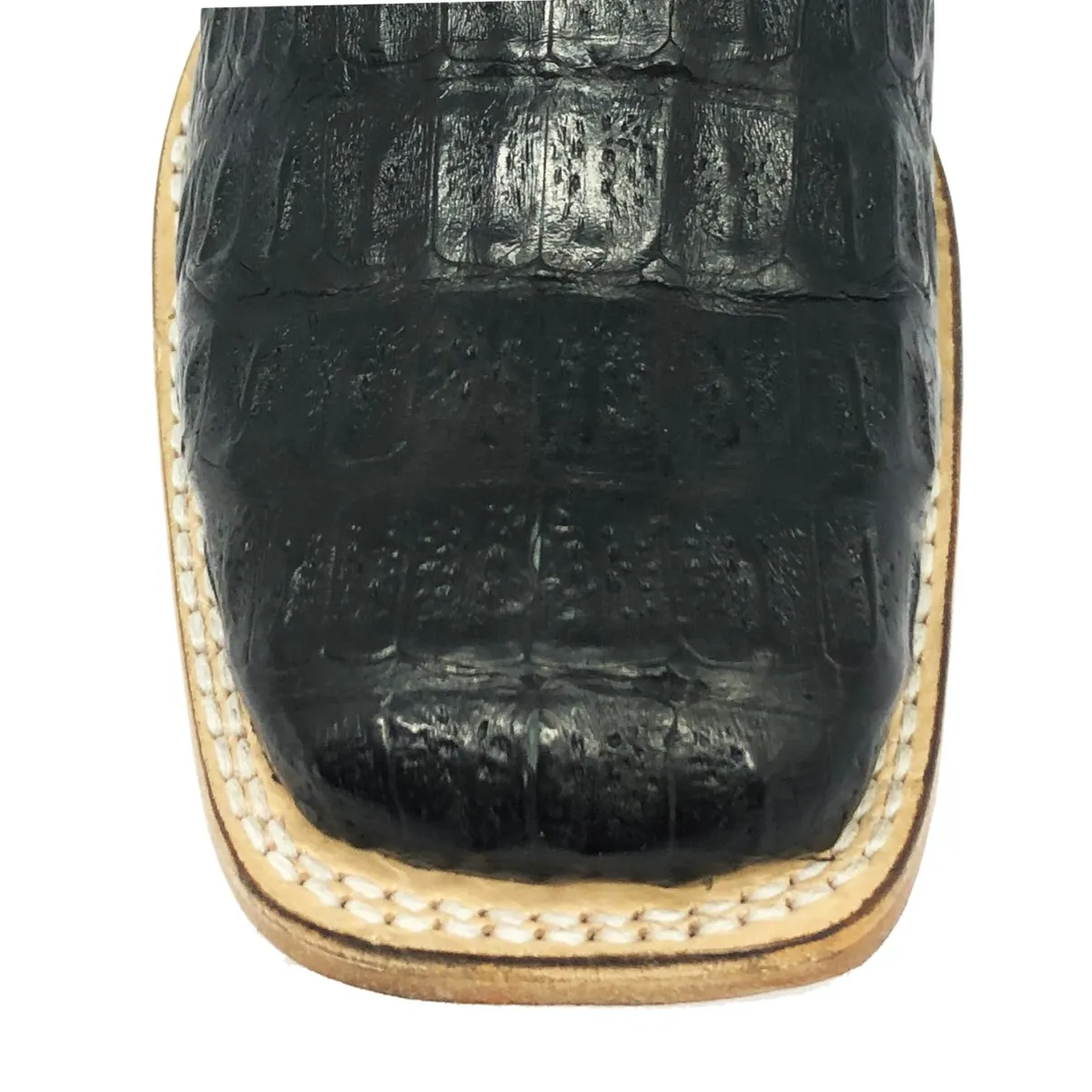 Bota Texana de Couro Legítimo de Jacaré Preto - Cano Alto, Bico Quadrado - Solado de Couro Artesanal