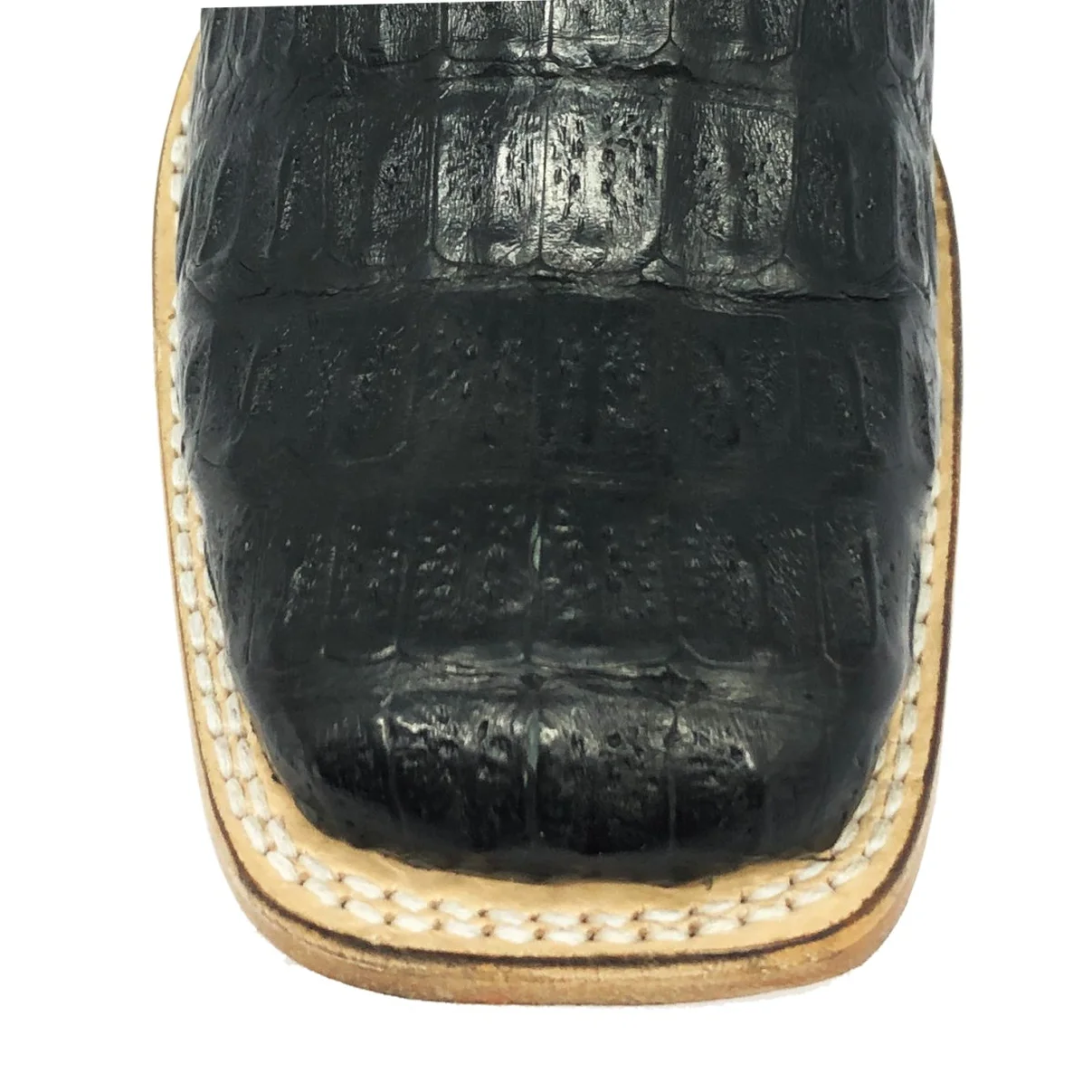 Bota Texana de Couro Legítimo de Jacaré Preto - Cano Alto, Bico Quadrado - Solado de Couro Artesanal