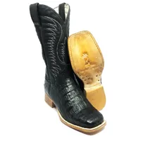 Bota Texana de Couro Legítimo de Jacaré Preto - Cano Alto, Bico Quadrado - Solado de Couro Artesanal - imagem 1