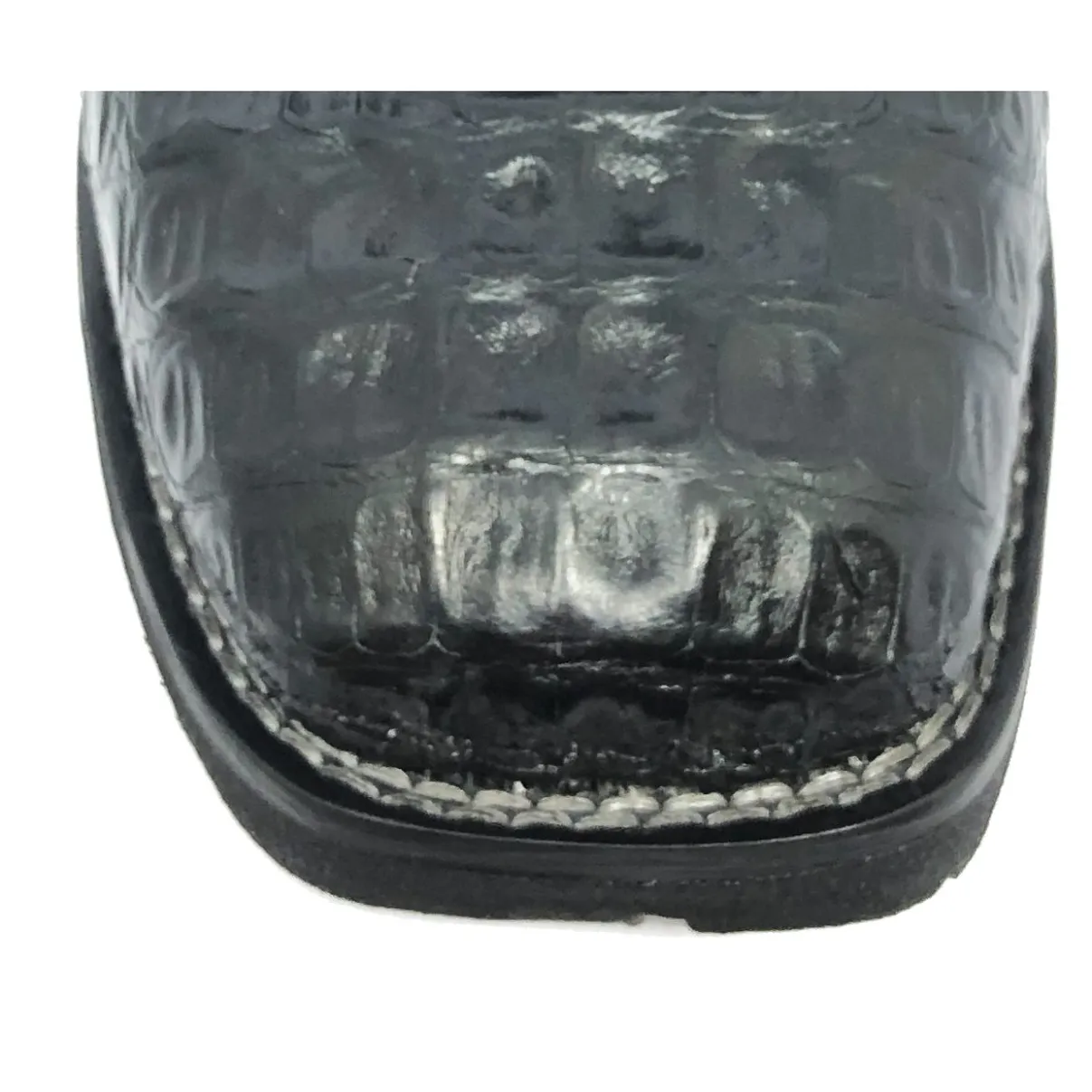 Bota Texana De Couro Legítimo de Jacaré Preto - Cano Curto Elástico, Bico Quadrado - Solado Flex Comfort
